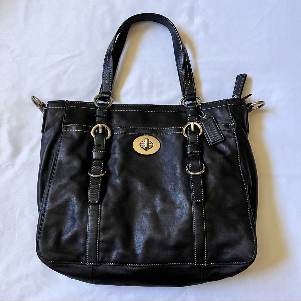 Coach Chelsea F14015 Soft Supple Black Silver Leather Tote with Silver Hardware